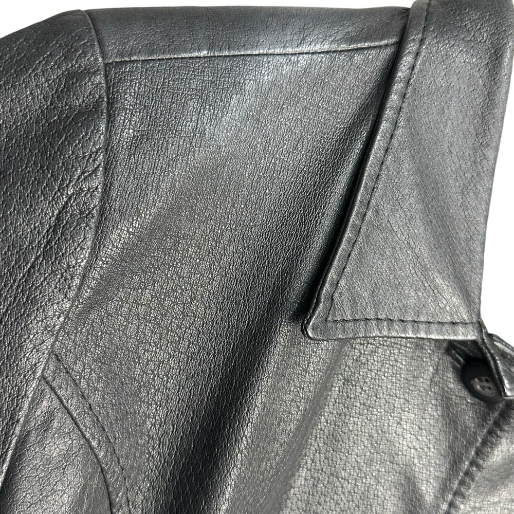 Bagatelle Womens Jacket Large Black Genuine Leather Button Up Classic Overcoat - Picture 3 of 9